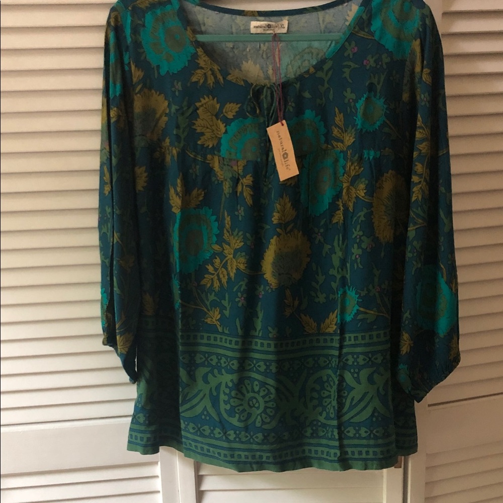 NATURAL LIFE Teal & Olive Floral Peasant Tunic